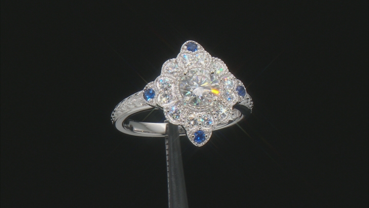Moissanite And Blue Sapphire Platineve Ring 1.16ctw DEW. Video Thumbnail