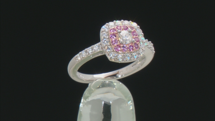 Moissanite And Pink Sapphire Platineve And 14k Rose Gold Over Platineve Ring .94ctw DEW. Video Thumbnail