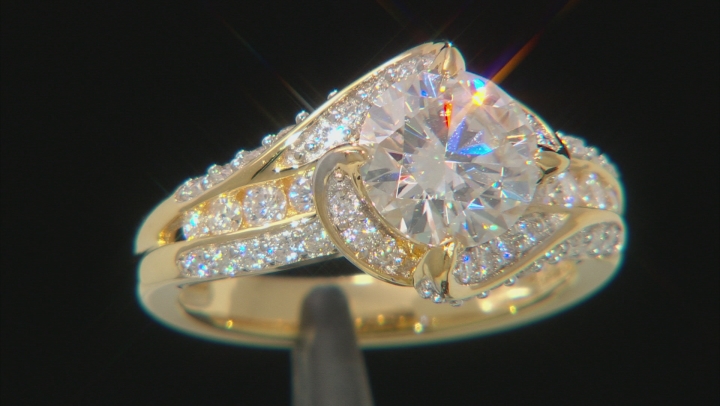 Moissanite 14k yellow gold over silver ring 2.76ctw DEW. Video Thumbnail