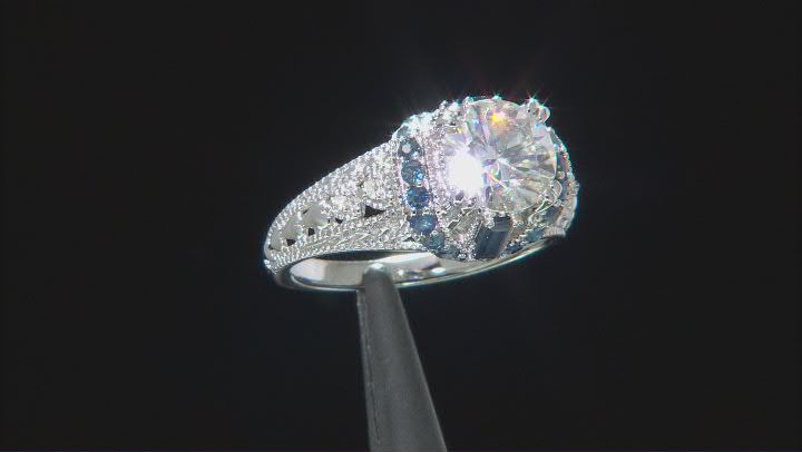 Moissanite And Blue Sapphire Platineve Ring 1.94ctw DEW. Video Thumbnail