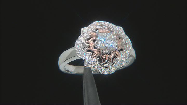 Moissanite Platineve And 14k Rose Gold Accent Over Platineve Ring 1.16ctw DEW. Video Thumbnail