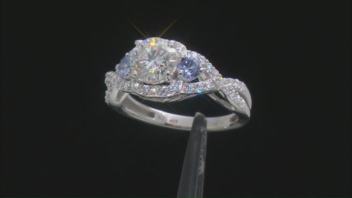 Moissanite And Tanzanite Platineve Ring 1.60ctw DEW. Video Thumbnail