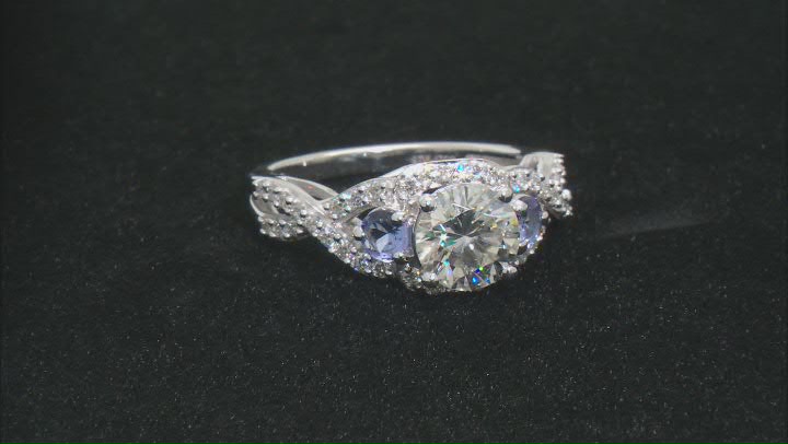 Moissanite And Tanzanite Platineve Ring 1.60ctw DEW. Video Thumbnail