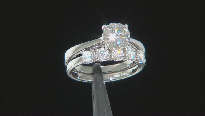 Moissanite platineve ring with band 1.70ctw DEW. Video Thumbnail