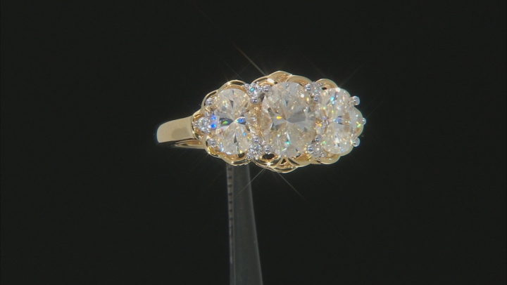 Moissanite 14k yellow gold over sterling silver ring 3.42ctw DEW. Video Thumbnail