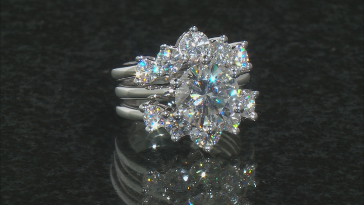 Moissanite Platineve Ring With Two Bands 5.82ctw DEW. Video Thumbnail