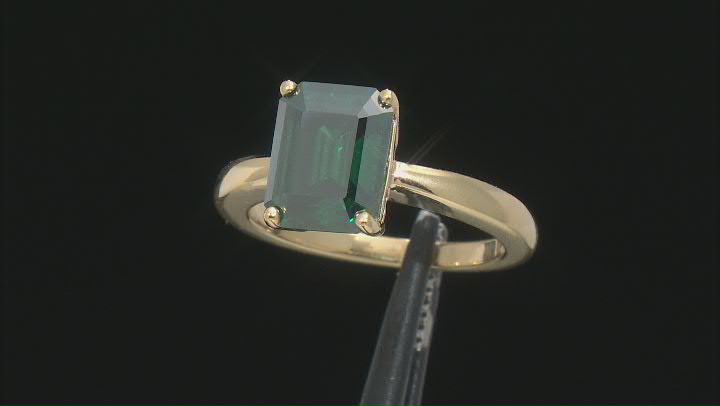 Green Moissanite 14k yellow gold over sterling silver ring 3.55ct DEW. Video Thumbnail