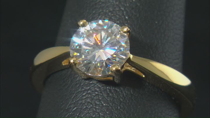 Moissanite 14k yellow gold over sterling silver solitaire ring 1.50ct DEW Video Thumbnail