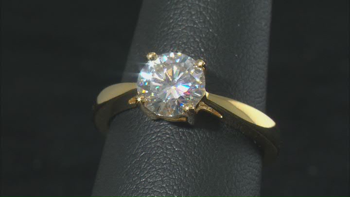 Moissanite 14k yellow gold over sterling silver solitaire ring 1.50ct DEW Video Thumbnail