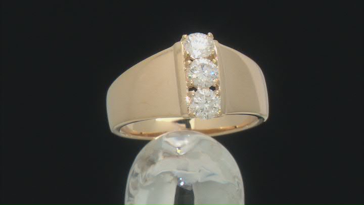 Moissanite 14k Yellow Gold Over Silver 3 Stone Ring .69ctw DEW Video Thumbnail