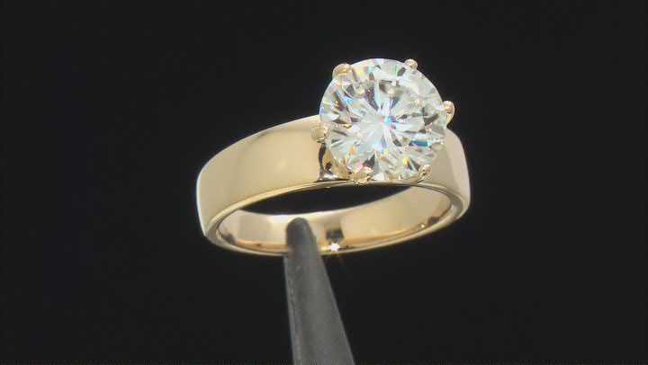 Moissanite 14k Yellow Gold Over Silver Solitaire Ring 4.20ct DEW Video Thumbnail