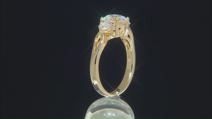 Moissanite 14k Yellow Gold Over Silver Three Stone Ring 1.82ctw DEW Video Thumbnail