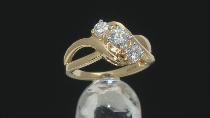 Moissanite 14k Yellow Gold Over Silver Three Stone Ring .96ctw DEW.