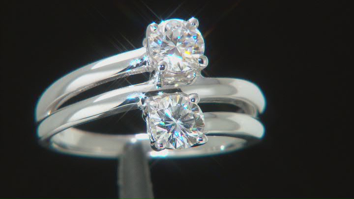 Moissanite Platineve Two Stone Ring 1.20ctw DEW. Video Thumbnail