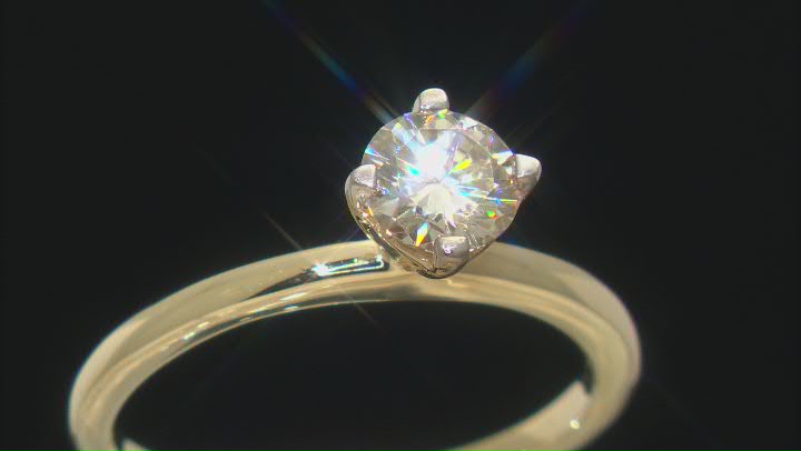 Candlelight Moissanite 14k Yellow Gold Over Silver Solitaire Ring .80ct DEW. Video Thumbnail