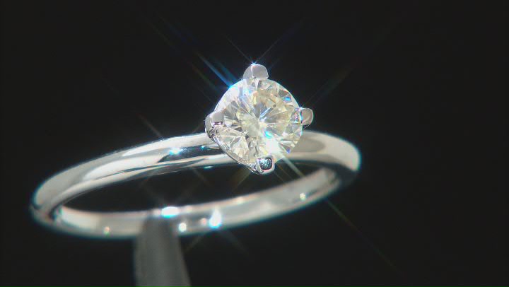 Candlelight Moissanite Platineve Solitaire Ring .80ct DEW. Video Thumbnail