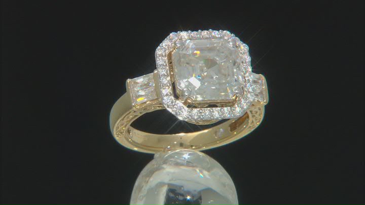 Moissanite 14k yellow gold over sterling silver engagement ring 5.29ctw DEW. Video Thumbnail