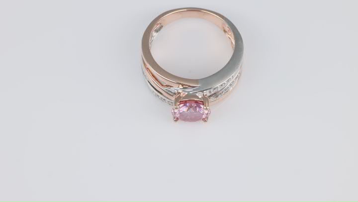 Pink and colorless moissanite 14k rose gold and  platineve over silver two tone ring 1.62ctw DEW Video Thumbnail
