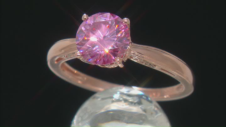 Pink moissanite 14k rose gold over silver solitaire  ring 1.90ct DEW Video Thumbnail