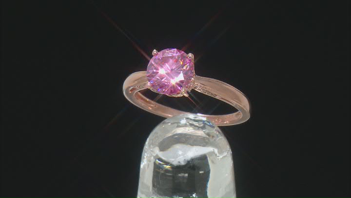 Pink moissanite 14k rose gold over silver solitaire  ring 1.90ct DEW Video Thumbnail