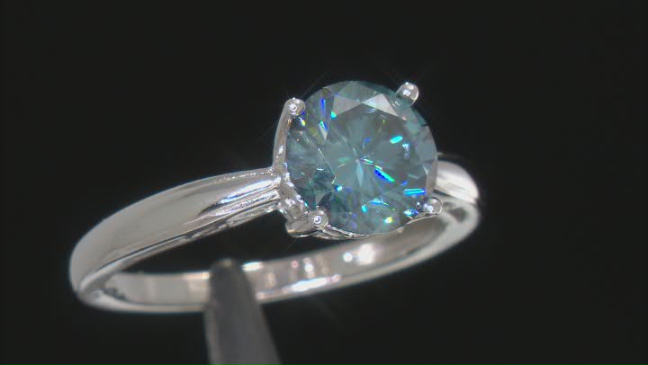 Blue moissanite platineve solitaire ring 1.90ct DEW Video Thumbnail
