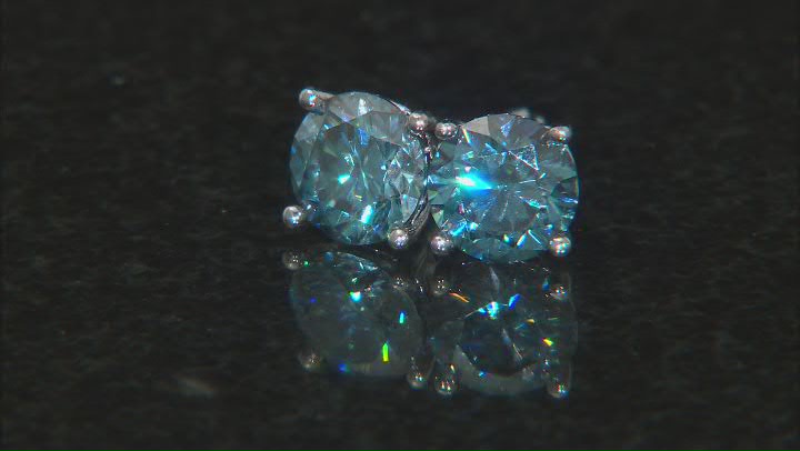 Blue moissanite platineve stud earrings 1.60ctw DEW. Video Thumbnail