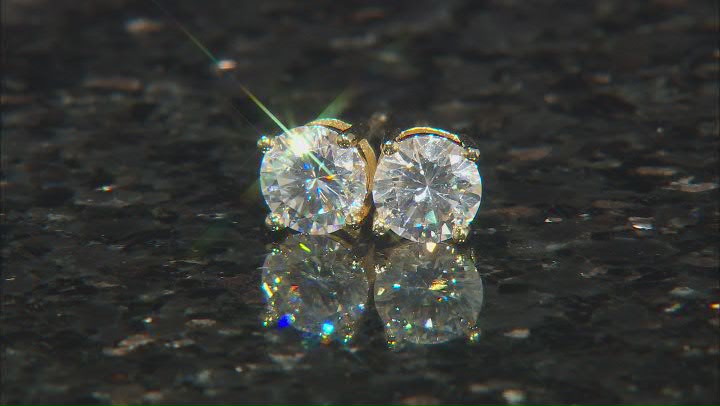 Moissanite 14K Yellow Gold Over Sterling Silver Set Of Two Pair Stud Earrings 3.00ctw DEW Video Thumbnail