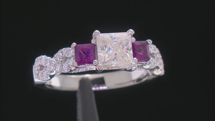 Moissanite and grape color garnet platineve engagement ring 1.50ctw DEW Video Thumbnail