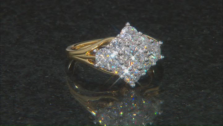 Moissanite 14k yellow gold over sterling silver cluster ring 2.02ctw DEW Video Thumbnail