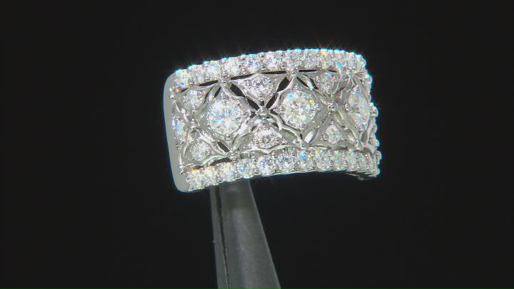 Moissanite platineve wide band ring 1.56ctw DEW Video Thumbnail