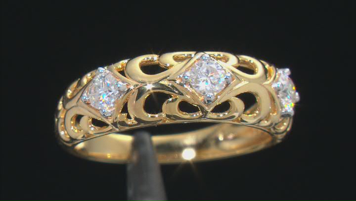 Moissanite 14k yellow gold over sterling silver 3 stone ring .48ctw DEW Video Thumbnail