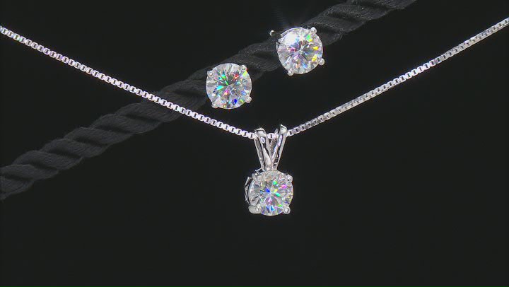 Moissanite Platineve Earrings And Pendant Jewelry Set 3.00ctw DEW Video Thumbnail