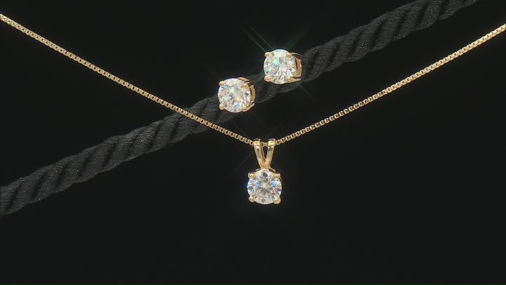 Moissanite 14K Yellow Gold Over Silver Earrings And Pendant Jewelry Set 3.00ctw DEW Video Thumbnail