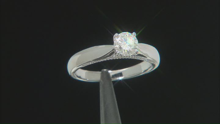 Moissanite Platineve Solitaire Ring .60ct DEW Video Thumbnail