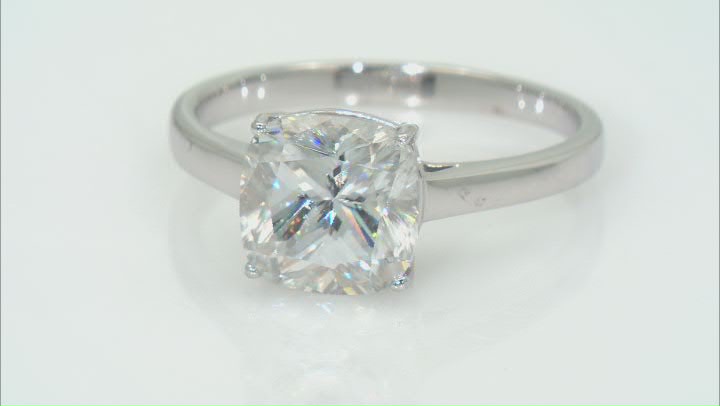 Moissanite Platineve Solitaire Ring 5.02ct DEW Video Thumbnail