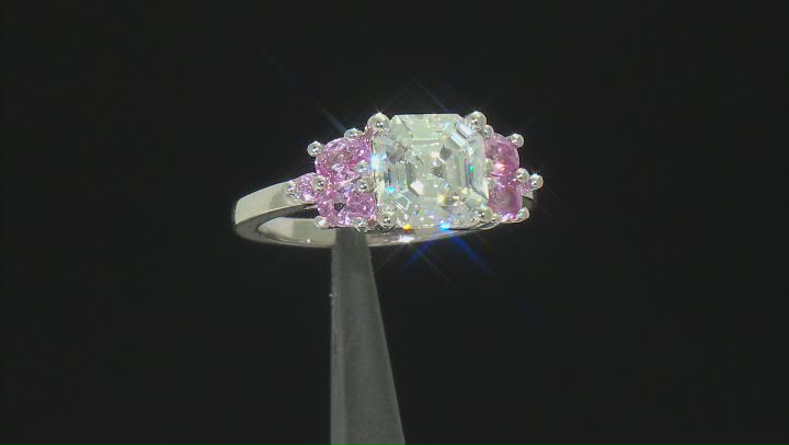 Moissanite and pink sapphire platineve ring 2.96ct DEW Video Thumbnail