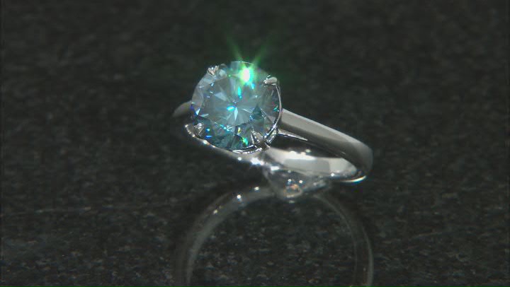 Blue moissanite platineve solitaire  ring 2.70ct DEW Video Thumbnail