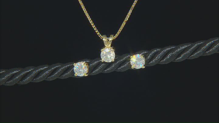 Moissanite 14kYyellow Gold Over Silver Earrings And Pendant Set 1.50ctw DEW. Video Thumbnail