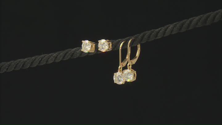 Moissanite 14K Yellow Gold Over Silver Set of 2 Pair Solitaire Earrings 4.00ctw DEW Video Thumbnail