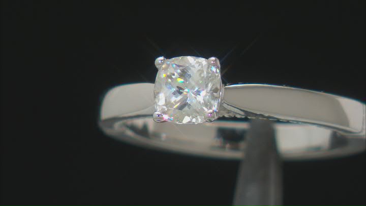 Moissanite Platineve Solitaire Ring .80ct DEW Video Thumbnail