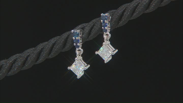Moissanite and blue sapphire platineve earrings .82ctw DEW Video Thumbnail