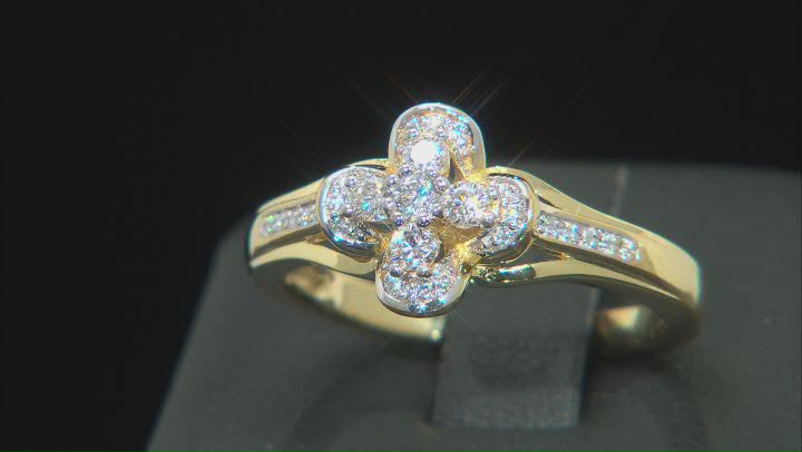 Moissanite 14k Yellow Gold Over Silver Clover Design Ring .47ctw DEW Video Thumbnail
