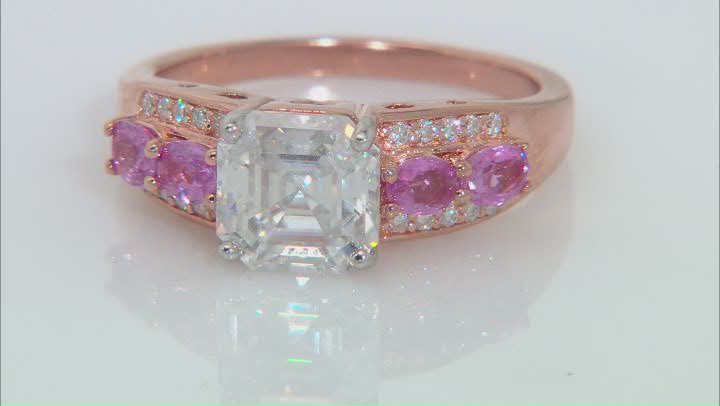Moissanite And Pink Sapphire 14k Rose Gold Over Silver Ring 3.16ctw DEW Video Thumbnail