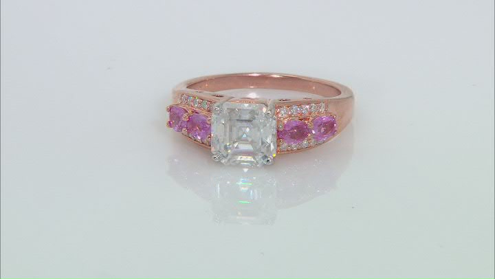 Moissanite And Pink Sapphire 14k Rose Gold Over Silver Ring 3.16ctw DEW Video Thumbnail