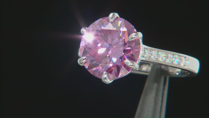 Pink and colorless moissanite platineve ring 4.87ctw DEW Video Thumbnail