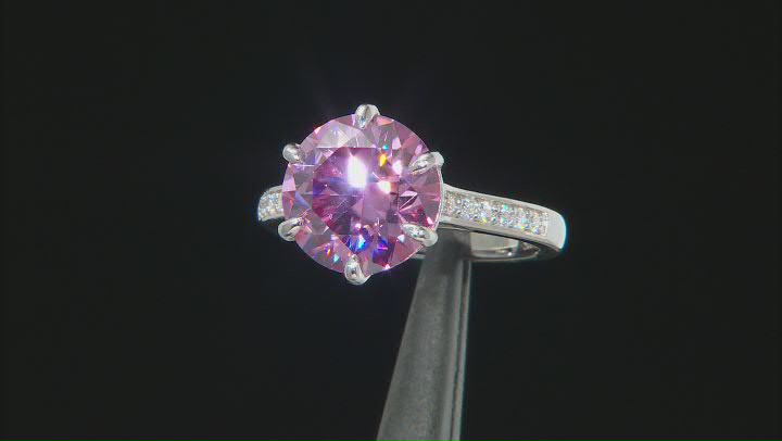 Pink and colorless moissanite platineve ring 4.87ctw DEW Video Thumbnail