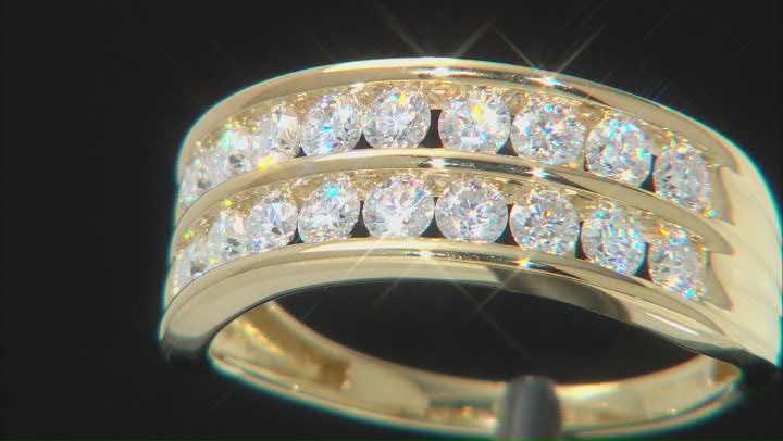 Moissanite 14k yellow gold over sterling silver multi row ring 1.08ctw DEW Video Thumbnail
