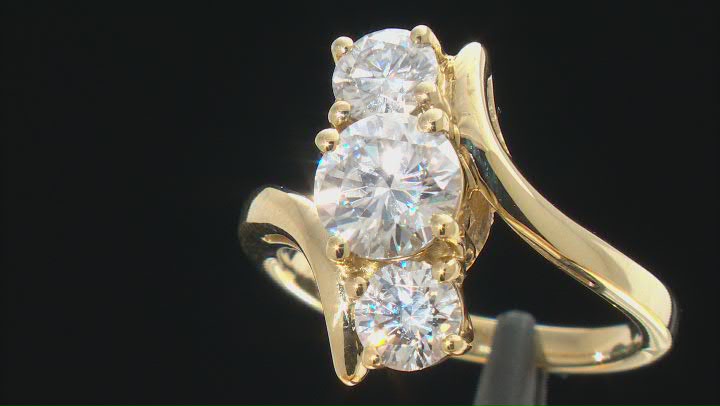 Moissanite 14k Yellow Gold Over Sterling Silver Three Stone Ring 2.20ctw DEW Video Thumbnail