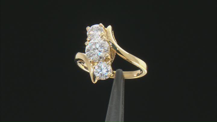 Moissanite 14k Yellow Gold Over Sterling Silver Three Stone Ring 2.20ctw DEW Video Thumbnail