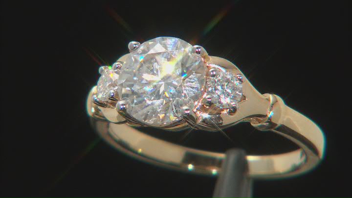 Moissanite 14k yellow gold over sterling silver 3 stone ring 2.16ctw DEW Video Thumbnail